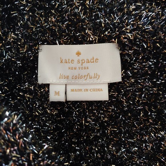 Kate Spade Womens Short Cap Sleeve Sparkly Glitter Mock Neck Top M - Picture 8 of 9